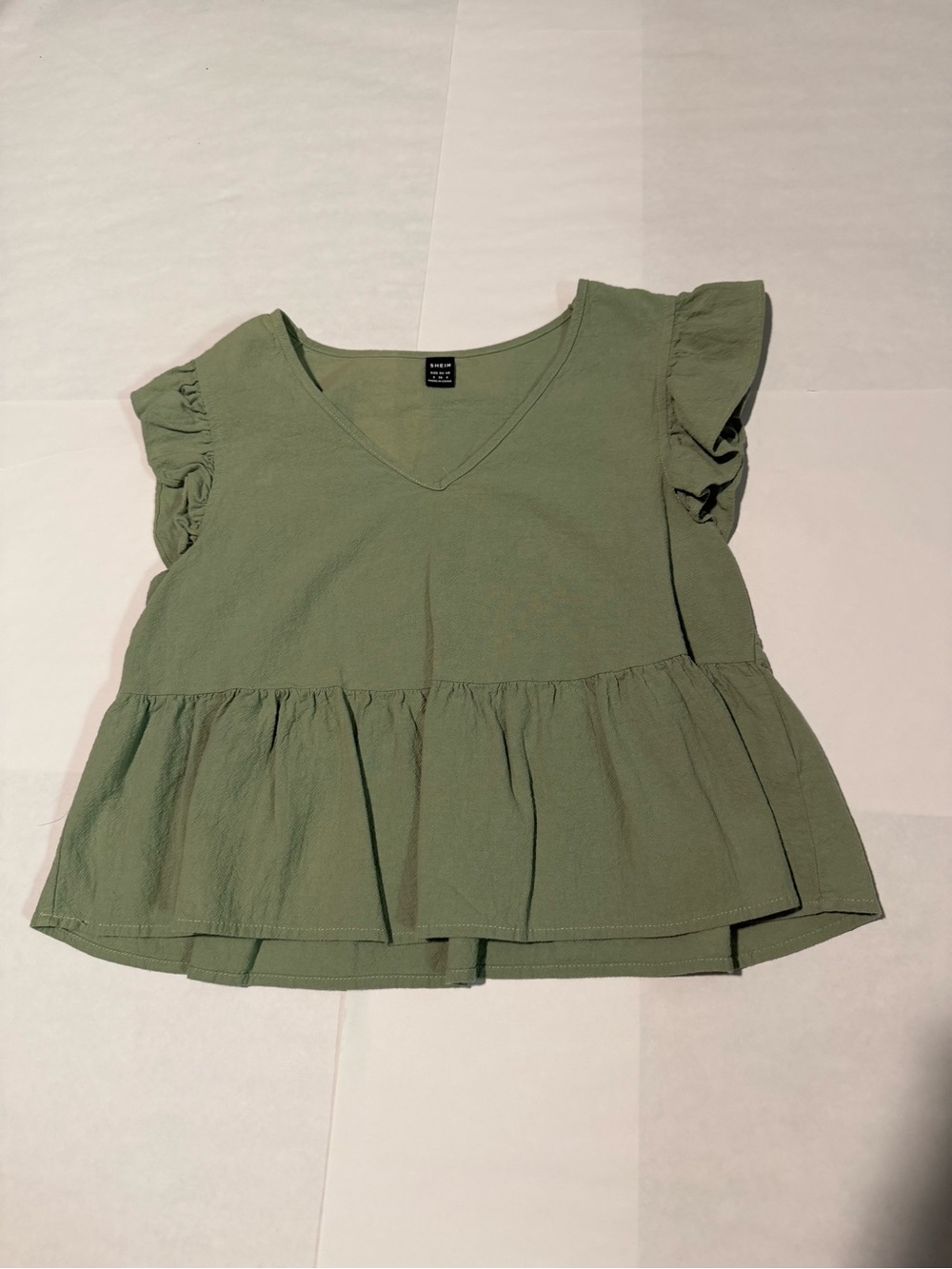 SHEIN Olive Green V‑Neck Ruffle Peplum Top